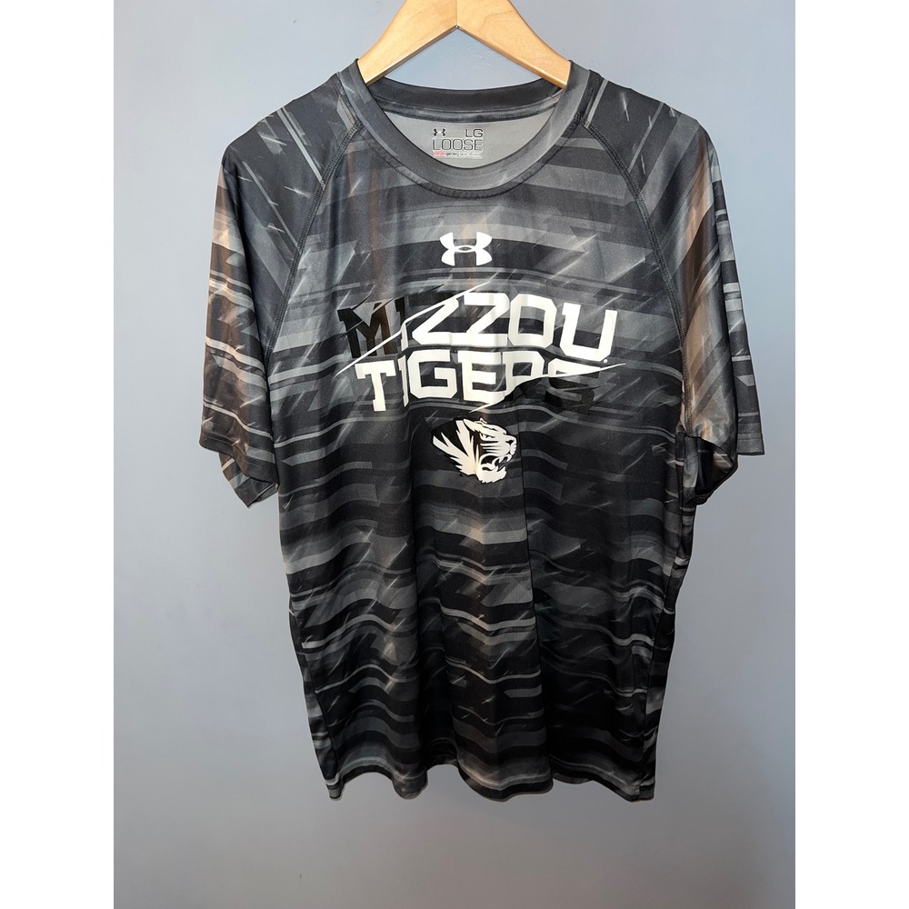 Under Armour Missouri Mizzou Tigers HeatGear Shirt Mens Large Grey Black Camo